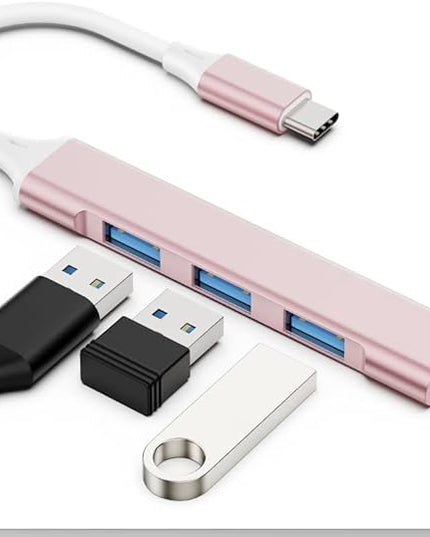 Mac USB C Adapter - Type C USB Adapter Hub with 4 Ports: 1 USB 3.0 + 3 USB 2.0, Ultra-Slim Aluminum Design, 5Gbps Transfer, Adapter for Mac USB C, Type C USB Hub (Pink)