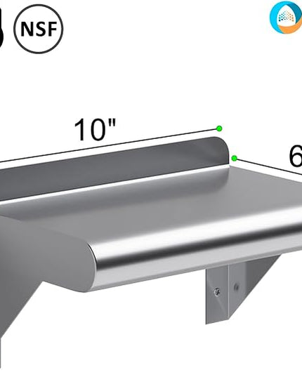 AmGood 6 in. x 10 in. Stainless Steel Wall Mount Shelf. Commercial/Home. Kitchen, Restaurant, Garage, Laundry, Utility Room. NSF