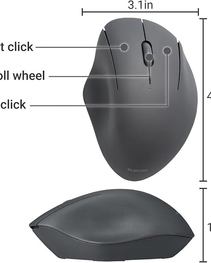 ELECOM Wireless Mouse Ergonomic Shape, 2.4Ghz with Receiver, Silent Click, 20-Month Battery Life, 2000DPI, 3 Buttons, Optical Sensor, Compatible with PC, Mac, Laptop, SHELLPA, Black (M-SH10DBSKBK)