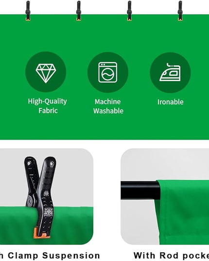10X12ft Green Screen Backdrop for Photography, LCUIRC Chromakey Polyester Collapsible Greenscreen Background for Streaming, Photography, Zoom Meeting, Video Editing, Podcasting