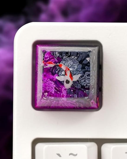 Kohaku Koi Artisan Keycap Deep Purple Ocean R1 SA Profile Custom Keycaps 1U ESC Handmade Gaming Resin Key Cap Cherry MX Switch Compatible Mechanical Keyboard Koi Lover Gift