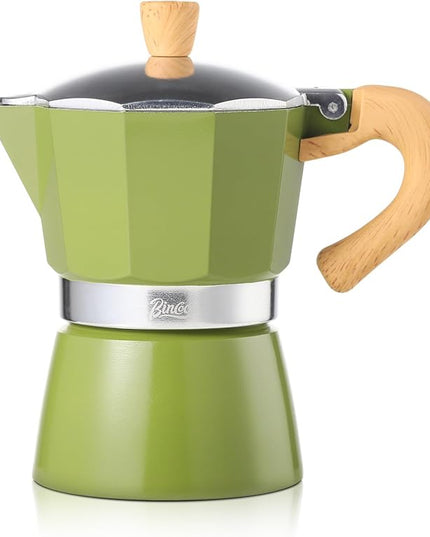 Bincoo Espresso Maker Stovetop - Small Camping Moka Pot 1-2 Espresso Cup/120ML,Stove Top Espresso Pot Italian Coffee Maker,Easy to Use (Green)