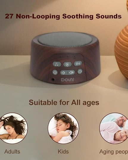 White Noise Machine - Sleep Sound Machine with Soothing Sounds Timer & Memory Function for Sleeping & Relaxation, Sleep Therapy for Kid, Adult, Nursery, Home, Office, Travel. Brown Wood Grain
