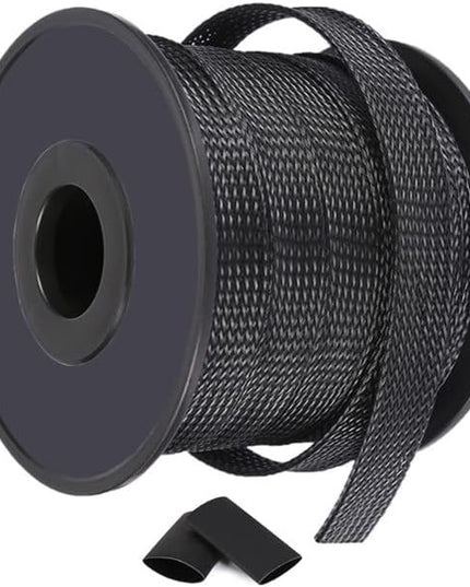 100ft Braided Wire Loom Sleeving Kit,Cable Management Sleeve,Wire Protector Tubing,Cord Organizer Used at Home or Office, to Protect Cables in Automotive, Military, Marine(Black,1/2inch)