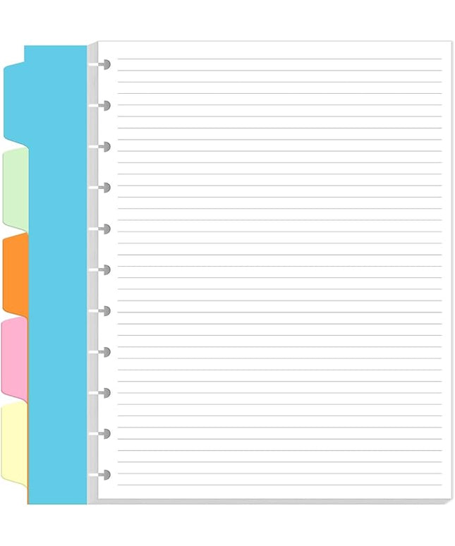 Letter Size Discbound Refill Paper, 11 TUL Paper Refills - 50 Sheets/100 Pages Loose Leaf Planner Refills, 5 Sheets Dividers, 8.5" x 11"