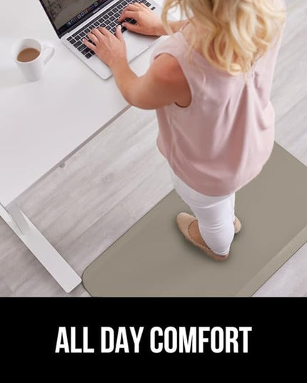 GORILLA GRIP Comfortable Cushioned Kitchen Mats for Floor, 48x20, Waterproof and Stain Resistant Soft Top, 3/4 Inch Thick Ergonomic Standing Desk Anti Fatigue Mat, Foam Supports Ankles and Feet, Taupe