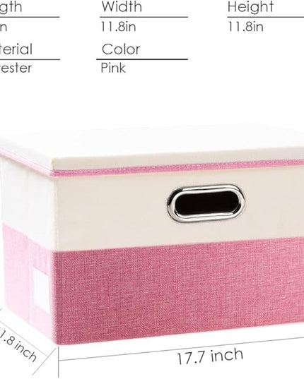 PRANDOM Large Collapsible Storage Bins with Lids [3-Pack] Fabric Foldable Storage Boxes Organizer Containers Baskets Cube with Cover for Home Bedroom Closet Office Pink&Cream(17.7x11.8x11.8)