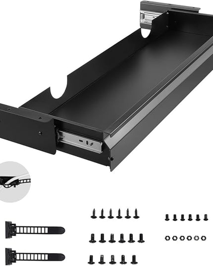 VEVOR Under Desk Drawer Slide Out, 33inch Under Desk Mounted Pull-out Drawer Attachment, Hidden Under Counter Drawers for office Home Sit Stand Workstation, Black