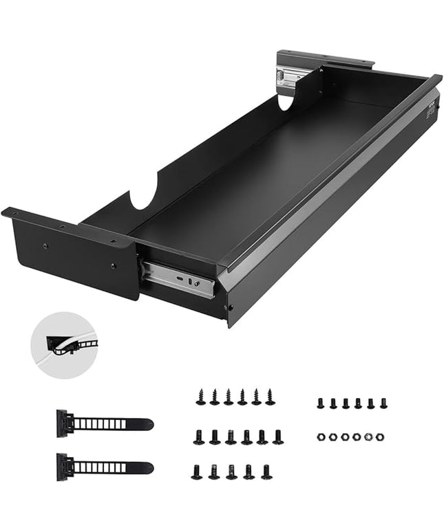 VEVOR Under Desk Drawer Slide Out, 33inch Under Desk Mounted Pull-out Drawer Attachment, Hidden Under Counter Drawers for office Home Sit Stand Workstation, Black