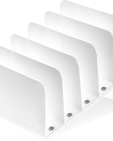 Chunful Acrylic Desk Organizer, 5 Section Desk File Holder Sorter Stand Rack Vertical Organizer Desktop Vinyl Storage Display for Record Album Book Magazine Document Home Office(White)