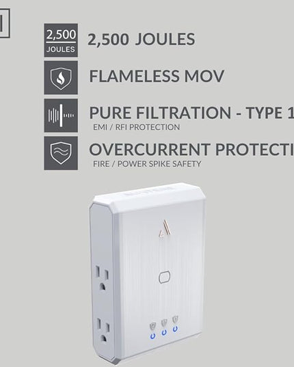 Austere III Series, Appliance Wall Power 4 Outlet Surge Protector for Kitchen, 2500 Joules, Flameless MOV, Overcurrent Protection, SmartFit Outlets, 4 Year Component Guarantee