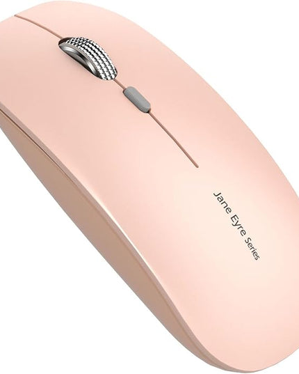 Uciefy Q5 Slim Rechargeable Wireless Mouse, 2.4G Portable Optical Silent Ultra Thin Wireless Computer Mouse with USB Receiver and Type C Adapter, Compatible with PC, Laptop, Desktop - Light Pink