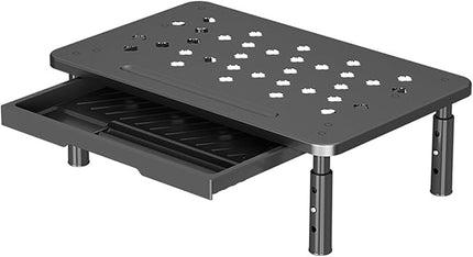 Monitor Stand Riser with Drawer - Adjustable Height (10.5-14.5cm) 3 Gears, Carbon Steel Desk Organizer for Computer/Laptop, Ventilated, Multi-Layer Storage for Office Home，pc stand (Black)