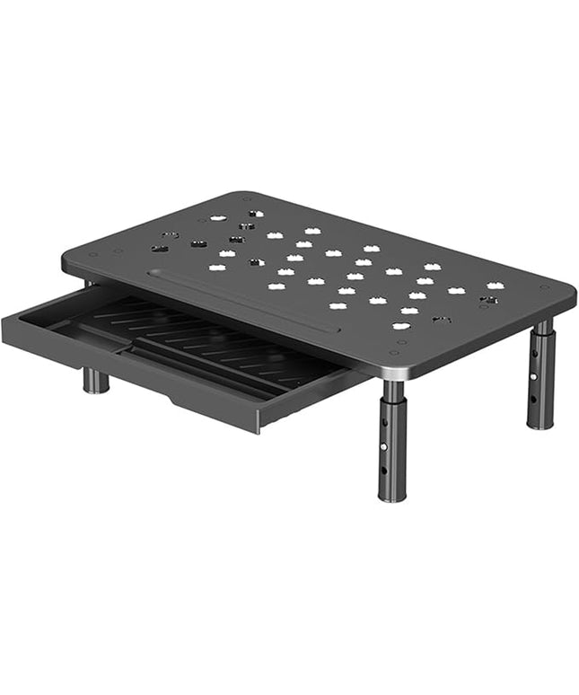 Monitor Stand Riser with Drawer - Adjustable Height (10.5-14.5cm) 3 Gears, Carbon Steel Desk Organizer for Computer/Laptop, Ventilated, Multi-Layer Storage for Office Home，pc stand (Black)