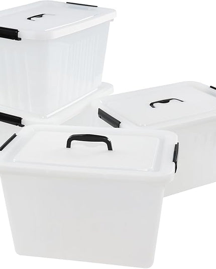 20 L Plastic Storage Bins with Latching Lids, Stackable Storage Containers for Garage, Closet, Kitchen, 4 Packs