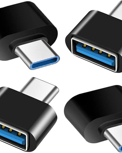 USB C to USB Adapter 4 Pack, USB Female to Type C Male OTG Adaptor, USB C Adapter Compatible with MacBook Pro, Samsung Galaxy, Type-C Phones, Laptops, Tablets and More (Black)