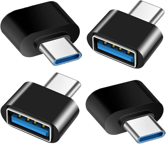 USB C to USB Adapter 4 Pack, USB Female to Type C Male OTG Adaptor, USB C Adapter Compatible with MacBook Pro, Samsung Galaxy, Type-C Phones, Laptops, Tablets and More (Black)