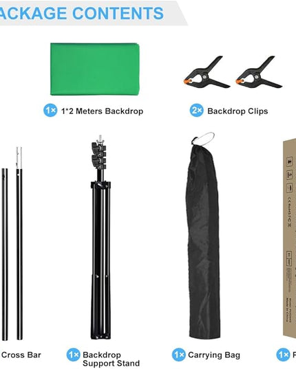 Green Screen Backdrop Kit with Stand, PULUZ 3.2x6.5ft Portable GreenScreen Background Stand, T-Shape Green Screen Stand kit with Clamp Carrying Bag for Streaming Video and Photography Shoots