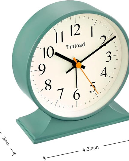 4.5"Retro Analog Alarm Clock,Vintage decor , Super Silent Non Ticking Small Clock with Manual Light, Snooze, Battery Operated, for Bedroom, Living Room, Office,Nightstand, Bedside, Desk ,Table(Green)