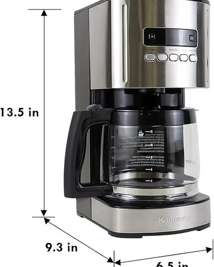 Kenmore Drip Coffee Maker - 12 Cup Programmable Cafe Machine With Glass Pot, Regular & Bold Brew, Auto Shut Off Large Water Reservoir, Reusable Filter, Kitchen Appliances, Black