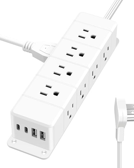 30W USB C Power Strip Surge Protector,Ultra Thin Flat Plug Power Strip 4 Side 12 Outlets,PD Fast Charing,2 USB-C, 2 USB-A(4 USB Total 40W),6ft Slim Extension Cord,16 in 1 Desk Power Bar,1200J White