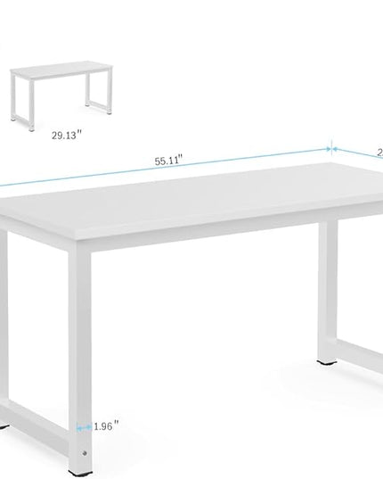 Tribesigns Computer Desk, 55 inch Large Office Desk Computer Table Study Writing Desk for Home Office, White + White Leg