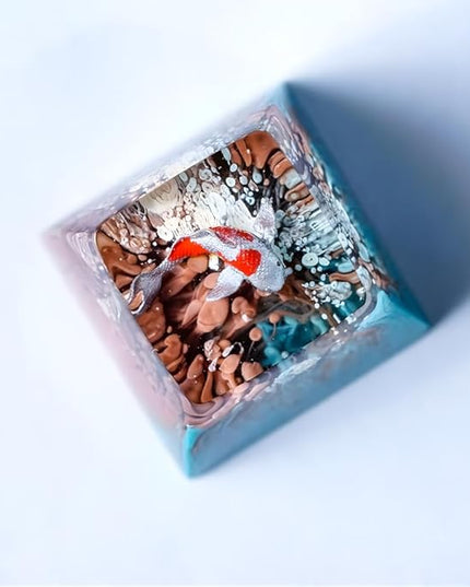 Kohaku Koi Artisan Keycap Blue and Orange Ocean R1 SA Profile Custom Keycaps 1U ESC Handmade Gaming Resin Key Cap Cherry MX Switch Compatible Mechanical Keyboard Koi Lover Gift