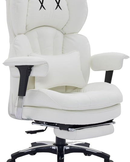 Efomao White Big and Tall Office Chair with Footrest – Ergonomic High-Back Computer Chair with Adjustable Armrests, Wide Seat – Modern Home Office, Gaming & Study Chair for Young Professionals