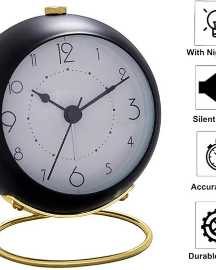 SHISEDECO Small Tableclocks Classic Non-Ticking Tabletop Alarm Clock with Backlight, Battery Operated Astronaut Deskclock with HD Glass for Living Room Bedroom Bedside Indoor Decor (Black)
