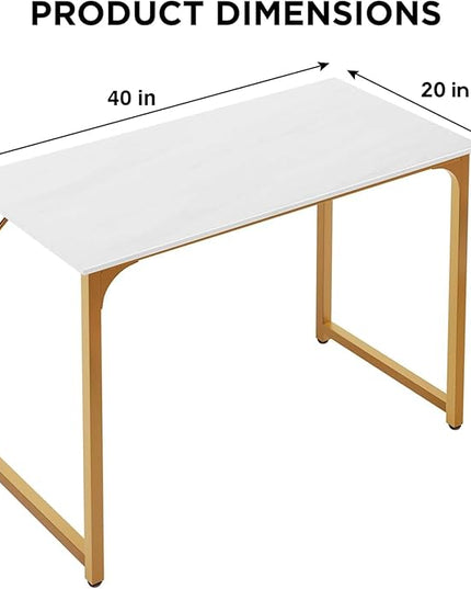 PayLessHere | 39 Inch Computer Desk | White Gold | Office Desk with Metal Frame, Adjustable Feet | Water-Resistant, Scratchproof Surface | Sturdy Writing Table for Home Office or Study | Pack of 1