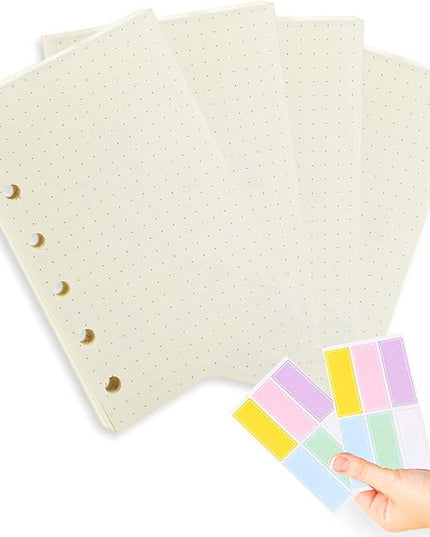 A7 Planner Refill,4 Pcs per Set, Dot Mattrix Paper, with Label Stickers Gift,Mini Binder Refills for 6 Ring Mini Planners,6 hole/100gsm Thick Paper/4.84 x 3.23'', Harphia