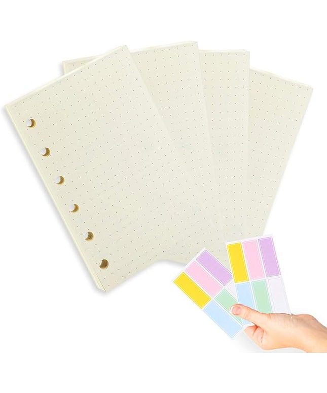 A7 Planner Refill,4 Pcs per Set, Dot Mattrix Paper, with Label Stickers Gift,Mini Binder Refills for 6 Ring Mini Planners,6 hole/100gsm Thick Paper/4.84 x 3.23'', Harphia