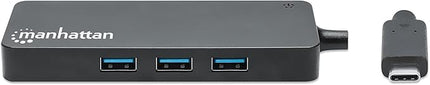 MANHATTAN USB-C Dock/Hub with Card Reader, 3x USB-A 3.2 Gen1, SD/MicroSD/MMC/USB Flash Drive Support, Black, Three Year Warranty