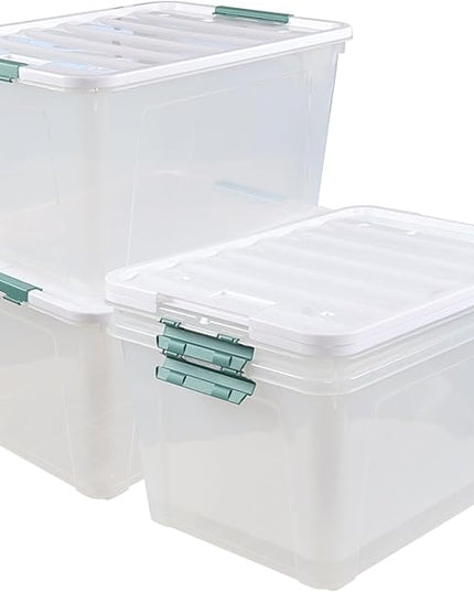 Readsky 85 Quart (21 Gallon) Clear Plastic Storage Bins with Wheels, Large Latching Boxes with Lids, 4 Packs