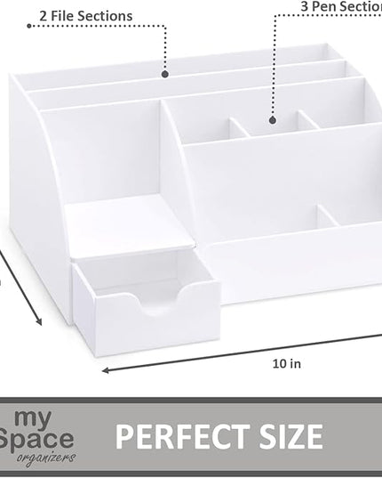 White Desktop Organizer - 9 Compartment Office Desk Accessories Organizer - Pen Holder
