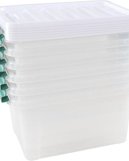 6-Pack Clear Storage Latch Bins, 20 L Plastic Storage Boxes