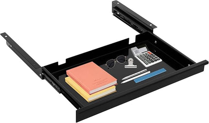 17.7" Under Desk Storage Drawer, Black Sliding Pull-Out Drawer for Sit Stand Workstation