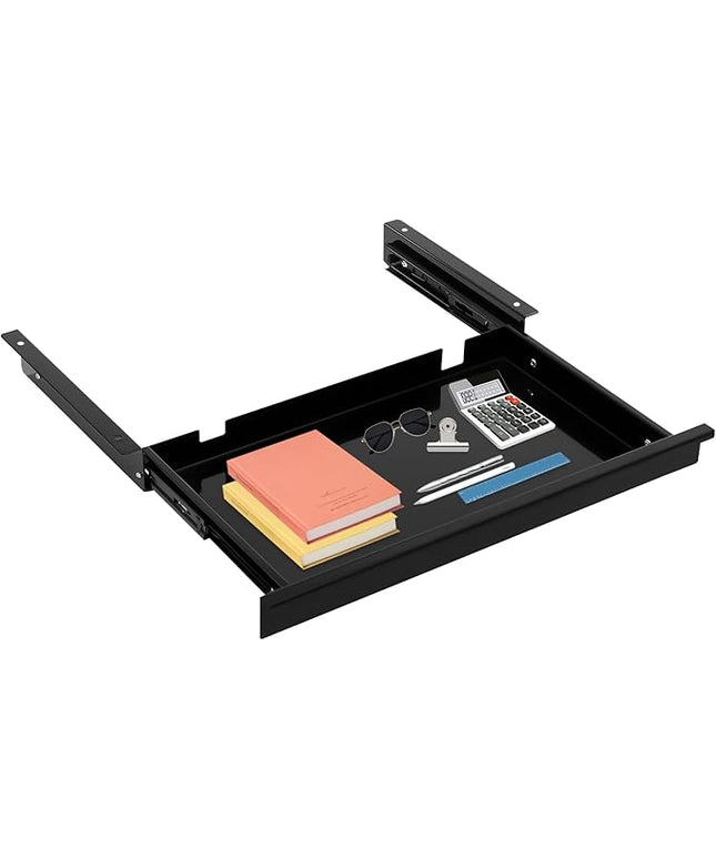 17.7" Under Desk Storage Drawer, Black Sliding Pull-Out Drawer for Sit Stand Workstation