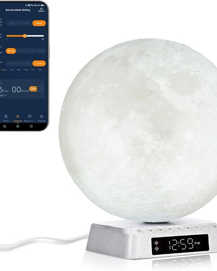 Light Alarm Clock Wake up Light Bioclock Adjustment Sunrise Alarm Clock Awakening lamp Bedside lamp Table lamp Nightstand Lamp Moon-Shaped & APP-Supported