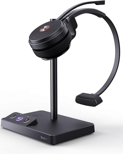 Yealink WH62 DECT Mono Teams Wireless Headset, 525 ft Range Work Headphone with 2X Noise Canceling Mic for IP Phone and Computer, Single Ear Headset with Call Control, Ringer,13H Talk Time