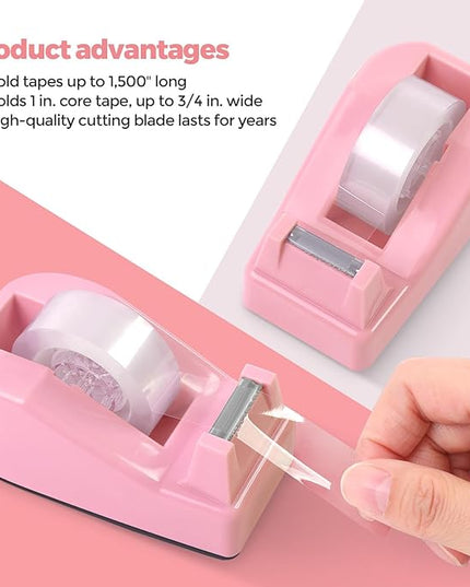 SKYDUE Pink Office Supplies Set, Pencil Holder for Desk,Gel Pen, Stapler, Tape Dispenser, Scissors,Clips and 1000pcs Staples, Office Decor for Women, Pink Desk Accessories