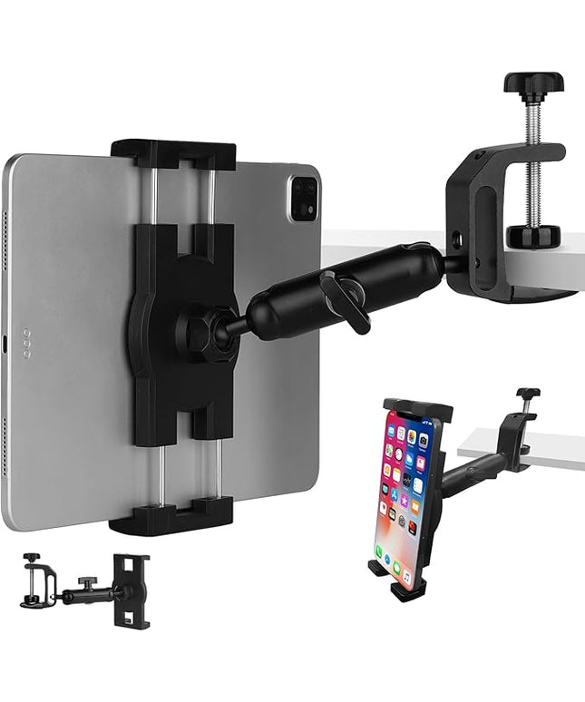Under Cabinet Tablet Mount, Kitchen Tablet Holder iPad Mount for Desk/Table/Board/Chair,Compatible with 4.7~12.9" iPad/Nexus/LG G Pads/e-Reader/Switch/iPhone,360° Adjustable Aluminum Alloy Arm Stand