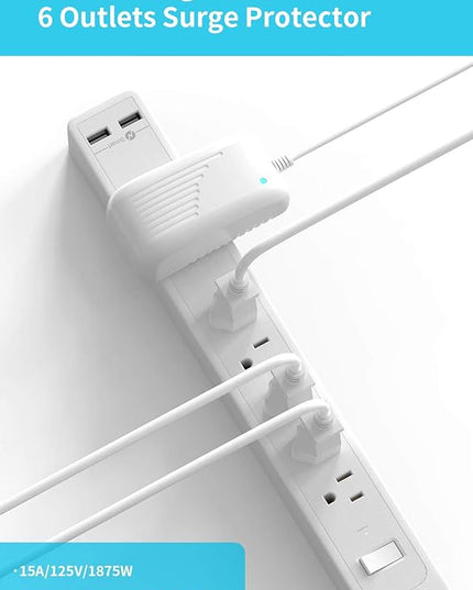 25ft Extension Cord Power Strip, 6 Outlets Surge Protector with 2 USB Ports, 15 A Circuit Breaker, Widely Spaced Outlet, Long Power Strip with Flat Plug Wall Mount for Home Office, Old House