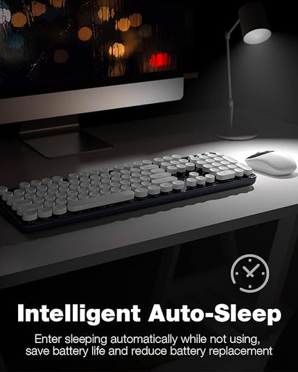 MOFII Wireless Keyboard and Mouse Combo, Computer Full Size 2.4G Plug and Play Wireless Typewriter Retro Round Keyboard and Mouse Set for Windows, Computer, Desktop, PC, Notebook - (Dark Blue)