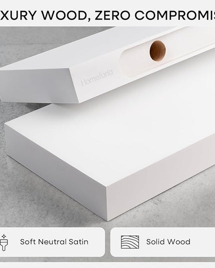 Homeforia White Floating Shelf 48 inches, High End Solid Real Wood 48inch Long Floating Shelves for Wall Mounted, White Wooden 48in Floating Shelves, Heavy Duty Bracket, 48 X 6.5 X 1.75 inch, Set of 2