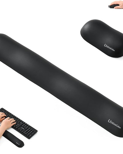 UnivoColors Design-Wave Set of Wrist Rest,Artificial Sheepskin+Memory Foam+Ergonomic+Anti-Slip Gel, Resilience Support During Work and Gaming,Keyboard Accessory,Black