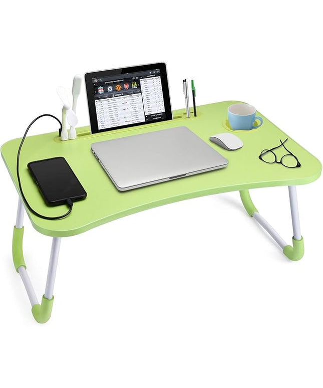 Slendor Lap Desk with Cup Holder, Foldable Laptop Table for Bed, Portable Bed Desk for Laptop and Writing, Computer Tray with Tablet Slot, Notebook Stand Reading Holder for Couch Sofa Floor,Green