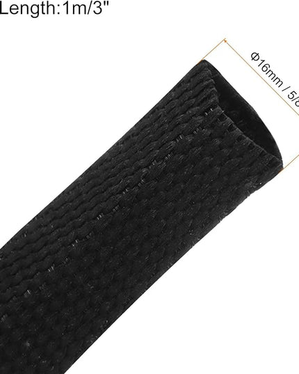 MECCANIXITY Braided Cable Sleeves Heat Shrinkable Fabric Sleeving, 5/8" 3ft Black 2:1 Ratio Heat Shrinkable Cord Protector for Harness Cable, Network Cable Protection, Cable Management