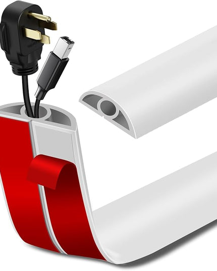 Floor Cord Cover Self Adhesive Cord Hider Floor Extension Cord Covers for Floor Power Cord Protector Cable Management Prevent Cable Trips Cable Cavity 0.32" W x 0.32" H (White, 20Ft)