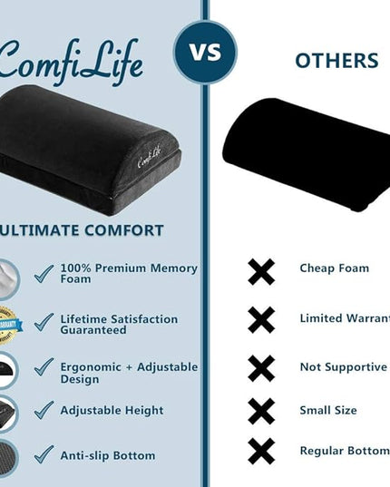 ComfiLife Foot Rest for Under Desk at Work – Adjustable Height Memory Foam Foot Stool for Under Desk, Office Chair & Gaming Chair – Ergonomic Footrest for Back & Hip Pain Relief (Black)
